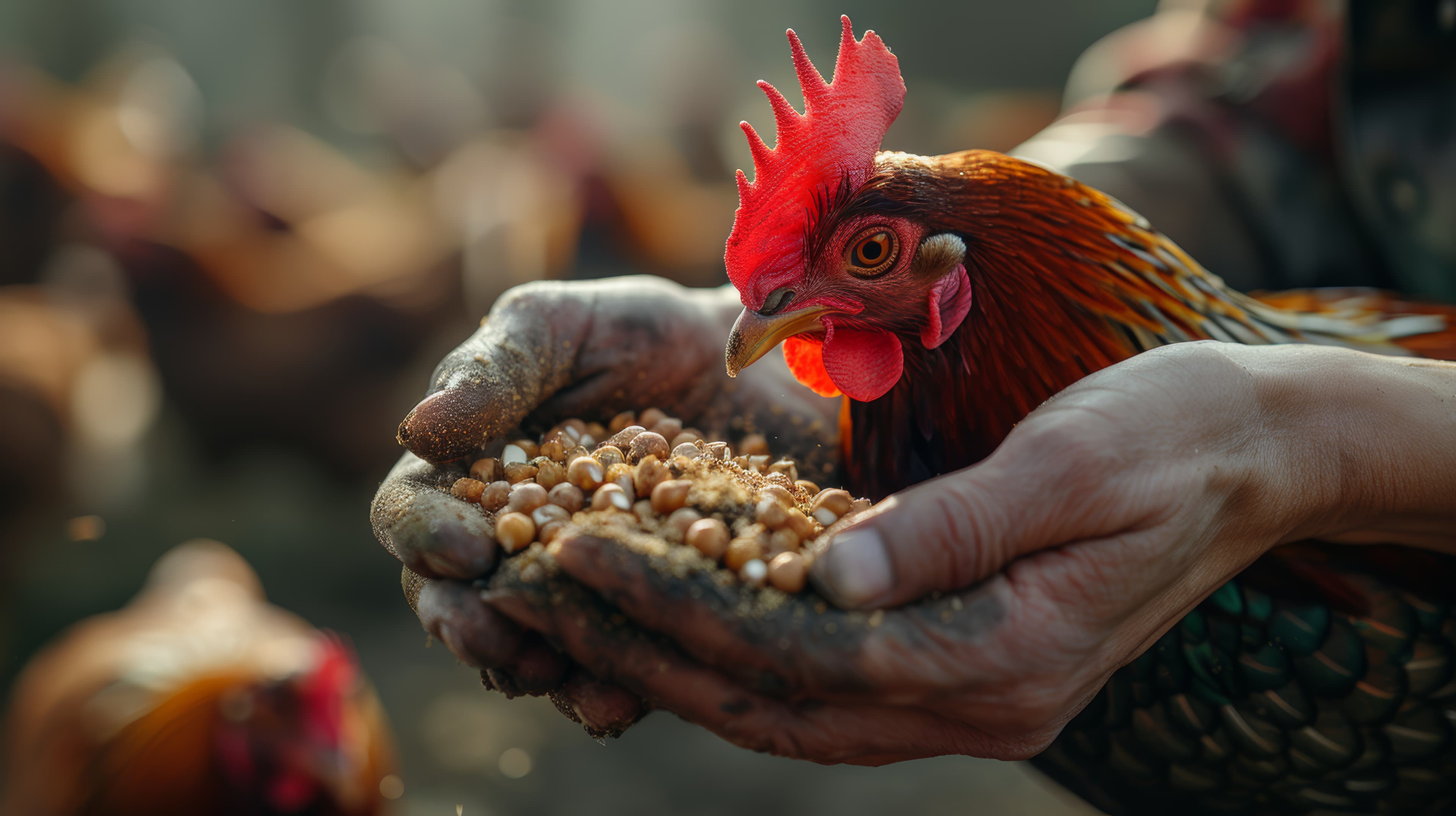 Poultry feeding image representing feed options